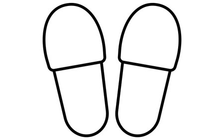 Indoor slippers, Simple black and white line drawing icon of clothing, Vector Illustrationのイラスト素材