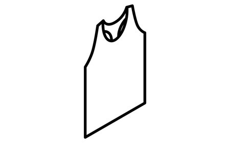 Men's underwear tank top with large back opening, simple isometric line drawing icon in black and white, Vector Illustrationのイラスト素材