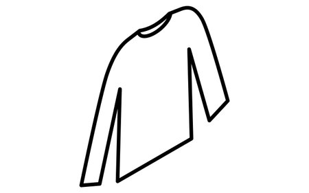 Long-sleeved shirt with round collar, Clothes simple isometric line drawing icon in black and white, Vector Illustrationのイラスト素材