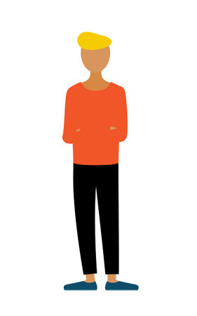 Simple illustration of a man in a red shirt with his arms folded, Vector Illustrationのイラスト素材