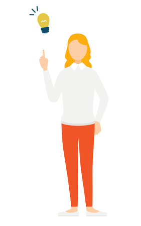 Simple illustration of a woman in a gray sweater inspiring an idea, Vector Illustrationのイラスト素材