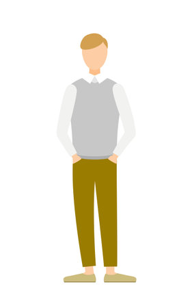 Simple illustration of a man in a gray vest with his hands in his pockets, Vector Illustrationのイラスト素材