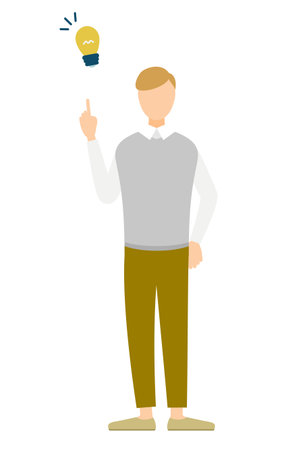 Simple illustration of a man in a gray vest inspiring an idea, Vector Illustrationのイラスト素材