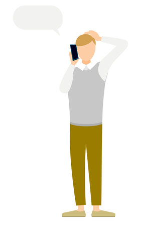 Simple illustration of a man in a gray vest talking on his phone, Vector Illustrationのイラスト素材
