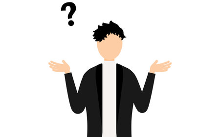 Simple illustration of a man in a black jacket asking a question, Vector Illustrationのイラスト素材