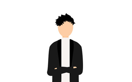 Simple illustration of a man in a black jacket with his arms folded, Vector Illustrationのイラスト素材