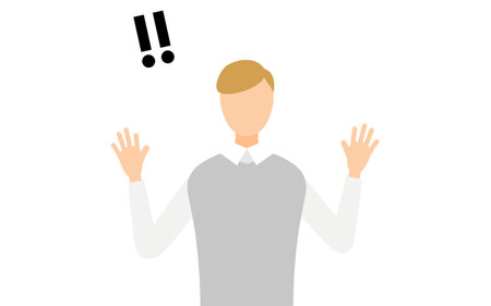 Simple illustration of a man in a gray vest raising his hand in surprise, Vector Illustrationのイラスト素材