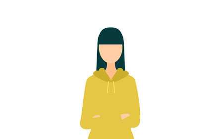 Simple illustration of a woman in a khaki-colored parka with her arms folded, Vector Illustrationのイラスト素材