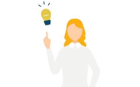 Simple illustration of a woman in a gray sweater inspiring an idea, Vector Illustrationのイラスト素材