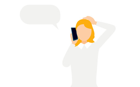Simple illustration of a woman in a gray sweater talking on her phone, Vector Illustrationのイラスト素材