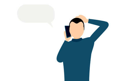 Simple illustration of a man in a blue turtleneck talking on his phone, Vector Illustrationのイラスト素材