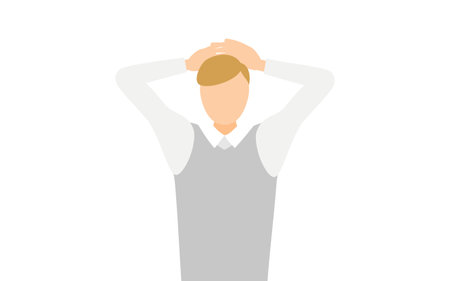Simple illustration of a man in a gray vest with his hands behind his head, Vector Illustrationのイラスト素材