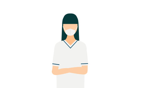 Simple illustration of a female nurse with long hair, arms folded, Vector Illustrationのイラスト素材
