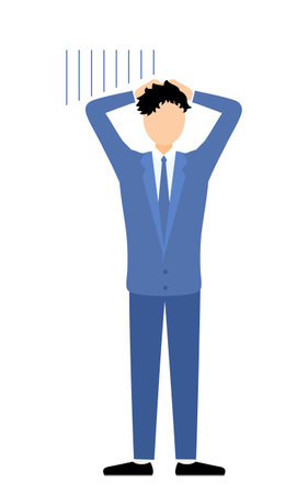 Simple illustration of businessman in business suit worry with one's head in the sand, Vector Illustrationのイラスト素材