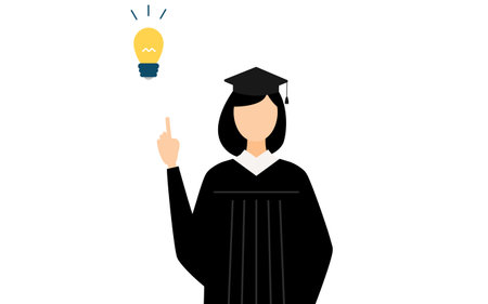 Simple illustration of an asian female graduates in graduation gowns and square caps inspiring ideas, Vector Illustrationのイラスト素材