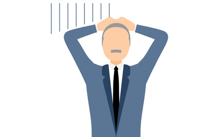 Simple illustration of businessman in business suit worry with one's head in the sand, Vector Illustrationのイラスト素材