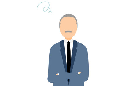 Simple illustration of businessman in business suit fold one's arms and worry, Vector Illustrationのイラスト素材