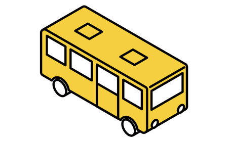 Isometric illustration of a simple line drawing of a bus, school bus, Vector Illustrationのイラスト素材