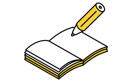 Simple line drawing icon of open notebook and pen, isometric illustration, Vector Illustrationのイラスト素材