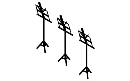 Simple and cute isometric line art illustration of three music stands in a row, Vector Illustrationのイラスト素材
