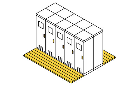 Simple and cute isometric line art illustration of locker rooms and locker rooms lined up back to back, Vector Illustrationのイラスト素材