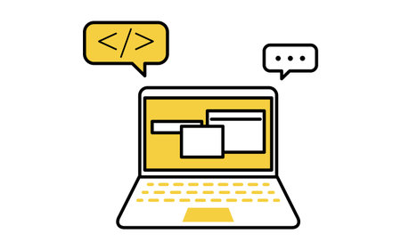 Simple line drawing icon of programming on laptop, Vector Illustrationのイラスト素材