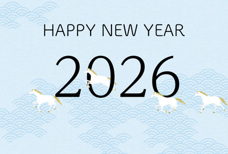2026 New Year's card, white horses competing, New Year's postcard material, Vector Illustration