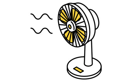 Isometric line art illustration of an electric fan, simple summer cooling icon, Vector Illustration