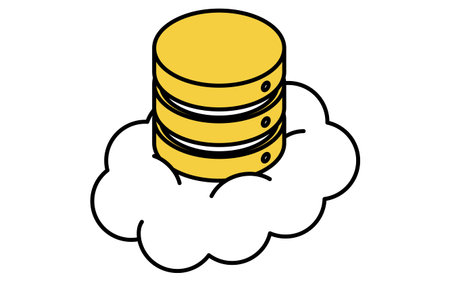 Cloud-based data server isometric line icon with stacked cylindrical database shape and cloud...