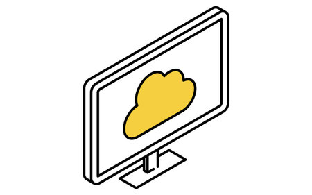 Monitor connected to cloud isometric line icon with cloud network symbol, Vector Illustrationのイラスト素材