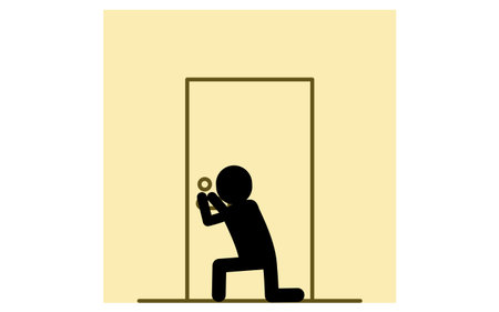 Suspicious person picking the front door key in the dark, Crime Prevention and Home Security Icons, Vector Illustrationのイラスト素材