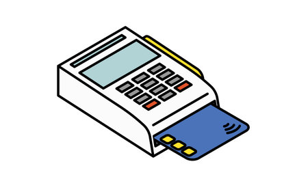 Credit card insert cashless payment simple line drawing icon, isometric illustration of terminal transaction, Vector Illustrationのイラスト素材
