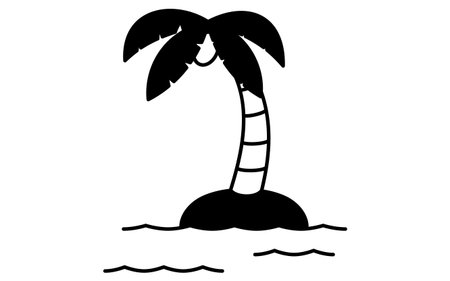 line art illustration of a palm tree, simple summer tropical resort icon, black and white, Vector Illustrationのイラスト素材