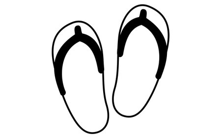 line art illustration of beach sandals, simple summer footwear icon, black and white, Vector Illustrationのイラスト素材