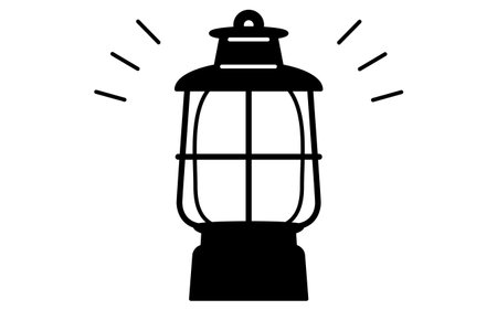 Simple line drawing illustration of a camp lantern, summer illustration, black and white, Vector Illustrationのイラスト素材
