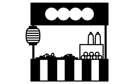 line art illustration of a yakisoba food stall, simple summer festival icon, black and white, Vector Illustrationのイラスト素材