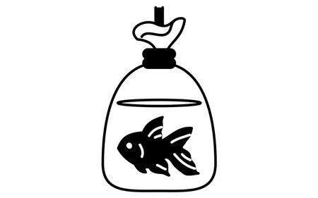line art illustration of a goldfish from a scooping game, simple summer festival icon, black and white, Vector Illustrationのイラスト素材