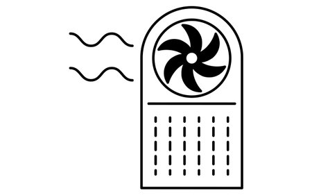 line art illustration of a handheld fan, simple summer cooling device icon, black and white, Vector Illustrationのイラスト素材