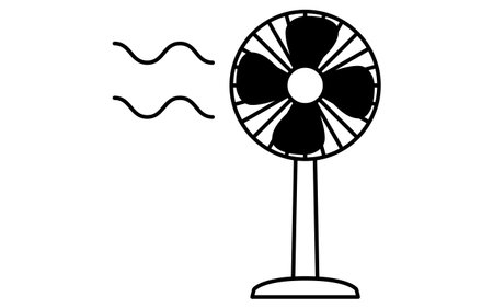 line art illustration of an electric fan, simple summer cooling icon, black and white, Vector Illustrationのイラスト素材