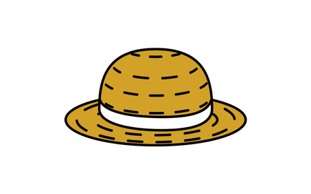 line art illustration of a straw hat, simple summer fashion icon, black and white, Vector Illustrationのイラスト素材