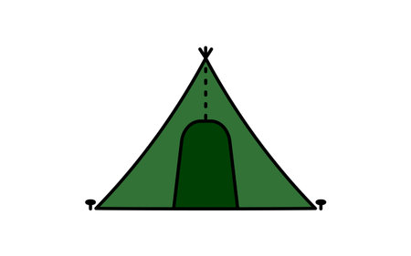 line art illustration of a camping tent, simple summer outdoor icon, black and white, Vector Illustrationのイラスト素材