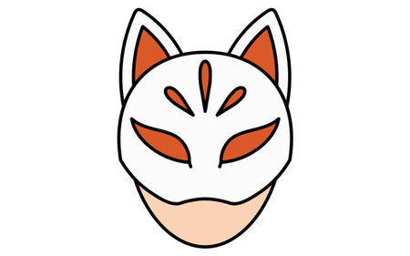 line art illustration of a child wearing a fox mask, simple summer festival icon, black and white, Vector Illustrationのイラスト素材