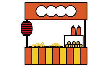 line art illustration of a yakisoba food stall, simple summer festival icon, black and white, Vector Illustrationのイラスト素材