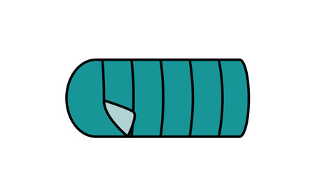 line art illustration of a sleeping bag, simple summer camping gear icon, black and white, Vector Illustrationのイラスト素材
