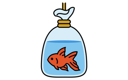 line art illustration of a goldfish from a scooping game, simple summer festival icon, black and white, Vector Illustrationのイラスト素材