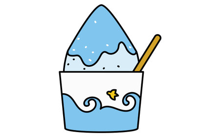 line art illustration of shaved ice dessert, simple summer sweet icon, black and white, Vector Illustrationのイラスト素材