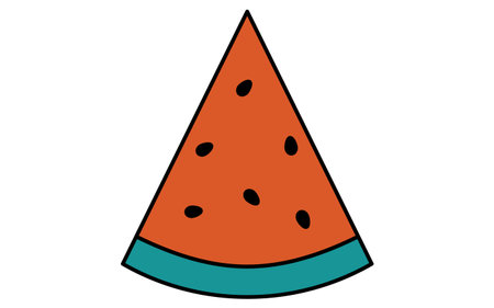 line art illustration of sliced watermelon, simple summer fruit icon, black and white, Vector Illustrationのイラスト素材