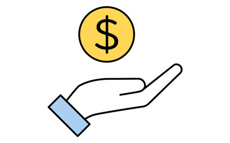 Hand holding dollar coin simple line drawing icon, illustration of personal finance and savings, Vector Illustrationのイラスト素材