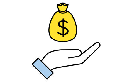 Hand holding dollar bag simple line drawing icon, illustration of wealth, finance and cash management, Vector Illustrationのイラスト素材