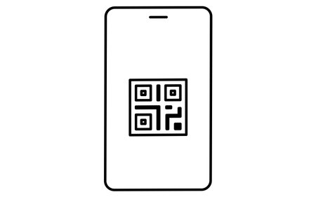 Smartphone displaying QR code simple line drawing icon, illustration of digital payment and authentication, Vector Illustrationのイラスト素材
